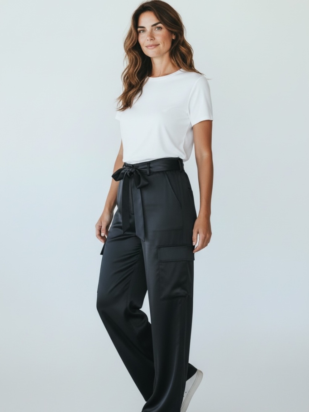 NWT White House Black Market Belted Utility Wide Pants Black 00R